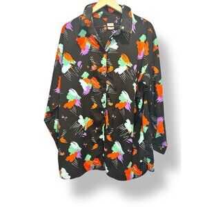 ASOS Abstract Print Blouse Top Size 12 – Colorful Button Front Long Sleeve